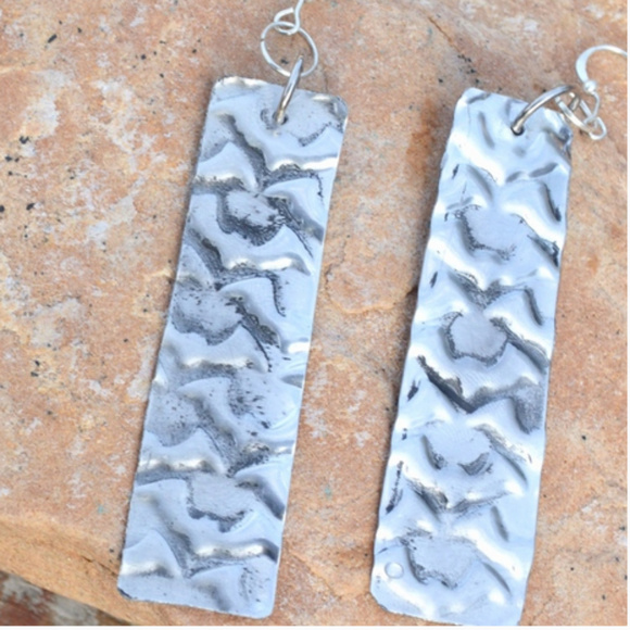 Conceptual Subculture Jewelry - Embossed Silver Bats Long Dangle Earrings Gothic